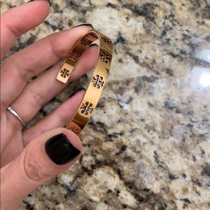 Gold Tory Burch Logo Cuff Bracelet